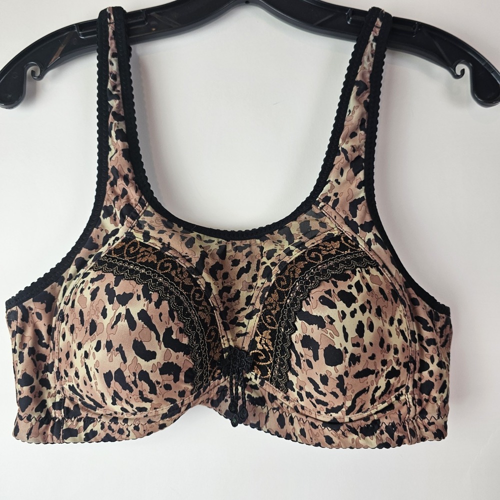 Animal Leopard Print Wireless Embroidered Bra‎ Size 44 Comfort Everyday